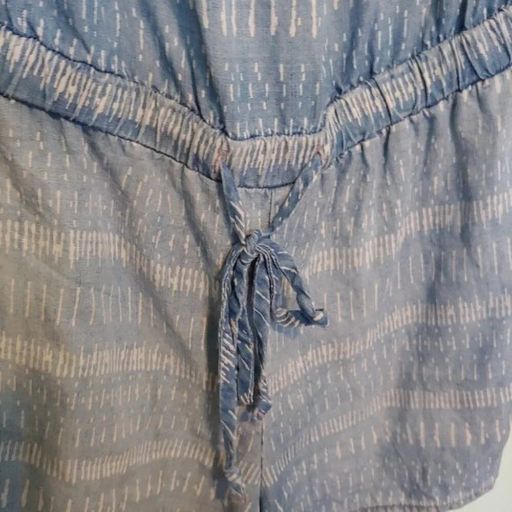 Bella Dahl Blue Chambray Tiki Stripe Off Shoulder Long Sleeve Romper Size Medium